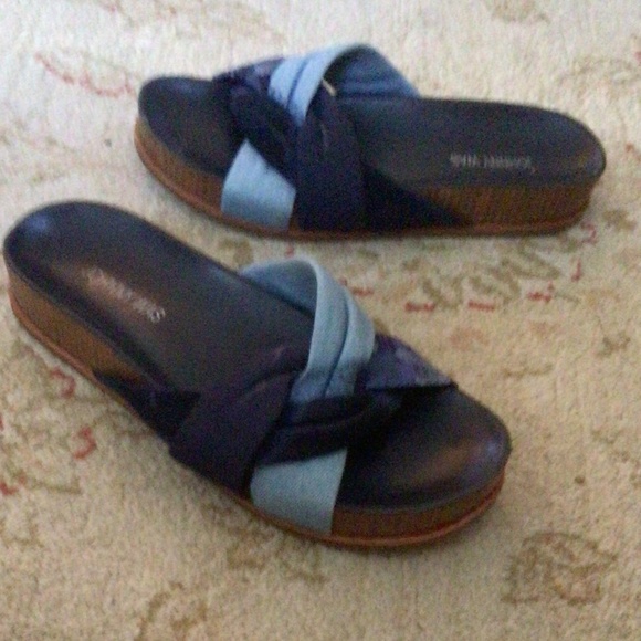 Johnny Was Jacquard Twist Wrap Blue Multi Slide Sandal sz 7 - Picture 7 of 7